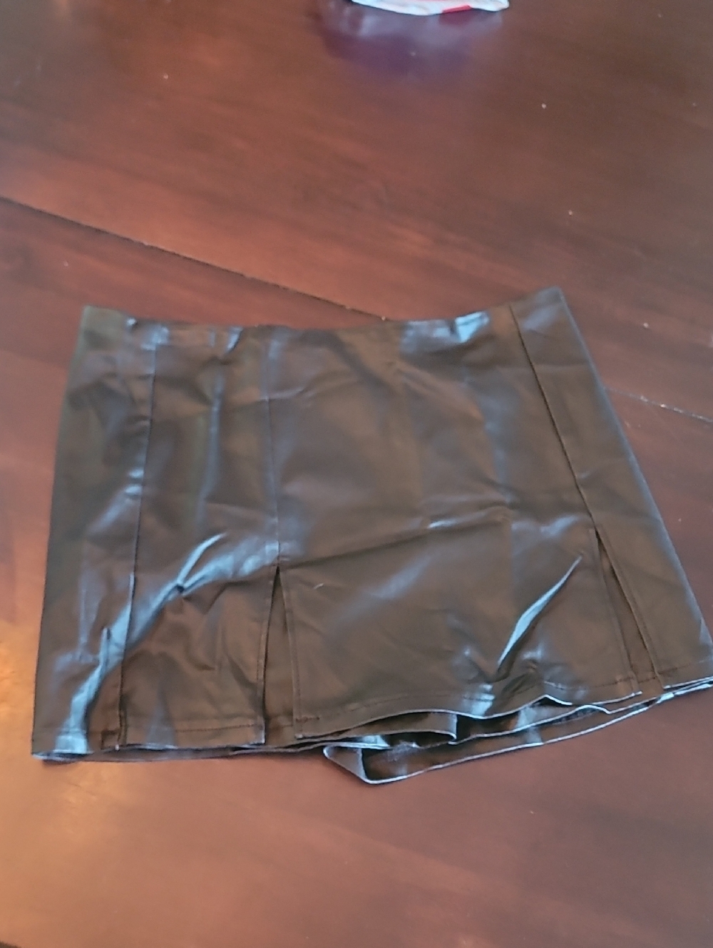 Vegan Leather Black Mini Skort Skirt with Panel Detailing